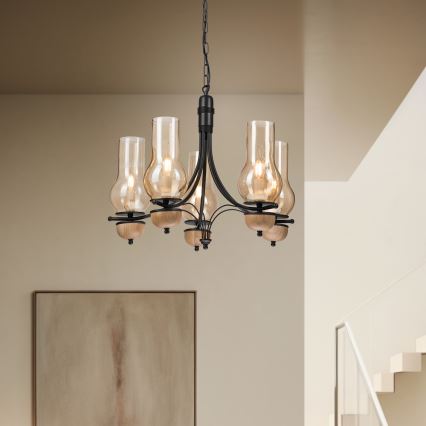 Brilagi - LED Lustr na řetězu COTTAGE 5xE14/40W/230V buk/hnědá