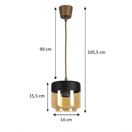 Brilagi - LED Lustr na lanku RETRO GLASS 1xE27/60W/230V pr. 14 cm hnědá/kouřová béžová/černá