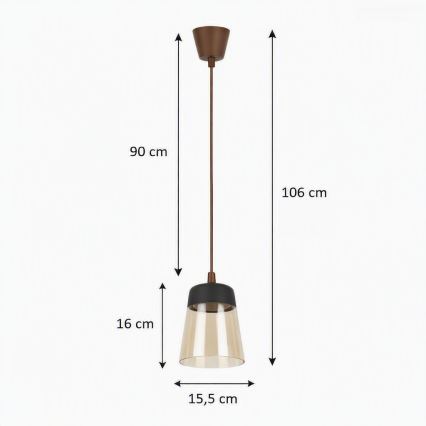 Brilagi - LED Lustr na lanku RETRO GLASS 1xE27/60W/230V pr. 15,5 cm hnědá/kouřová béžová/černá