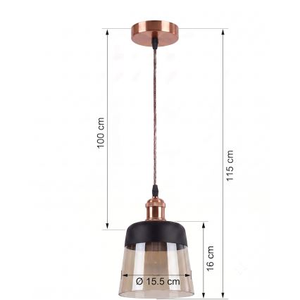 Brilagi - LED Lustr na lanku RETRO GLASS 1xE27/60W/230V pr. 15,5 cm měděná/kouřová béžová/černá