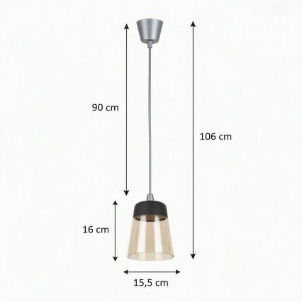 Brilagi - LED Lustr na lanku RETRO GLASS 1xE27/60W/230V pr. 15,5 cm stříbrná/kouřová béžová/černá