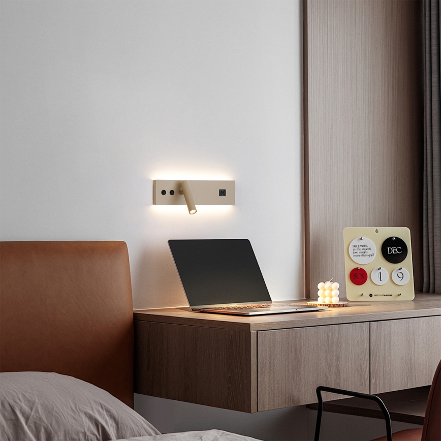 Brilagi - LED Nástěnné bodové svítidlo s USB portem NOCTIS LED/3W/230V + LED/9W béžová