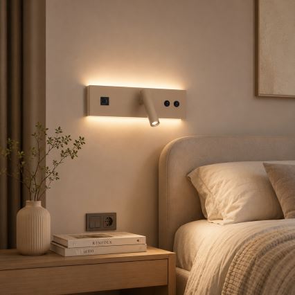 Brilagi - LED Nástěnné bodové svítidlo s USB portem NOCTIS LED/3W/230V + LED/9W béžová