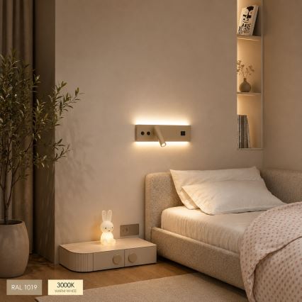 Brilagi - LED Nástěnné bodové svítidlo s USB portem NOCTIS LED/3W/230V + LED/9W béžová