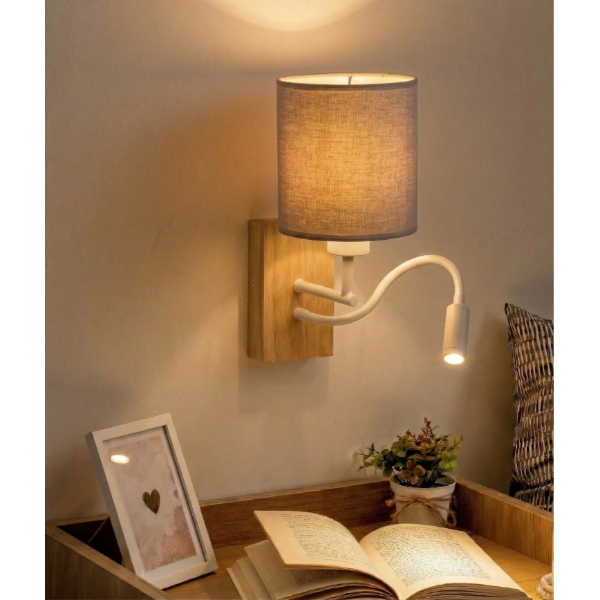 Brilagi - LED Flexibilní nástěnná lampa NUBILA WOOD 1xE27/25W/230V + LED/3W dub/bílá/světle šedá