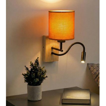 Brilagi - LED Flexibilní nástěnná lampa NUBILA WOOD 1xE27/25W/230V + LED/3W dub/černá/oranžová