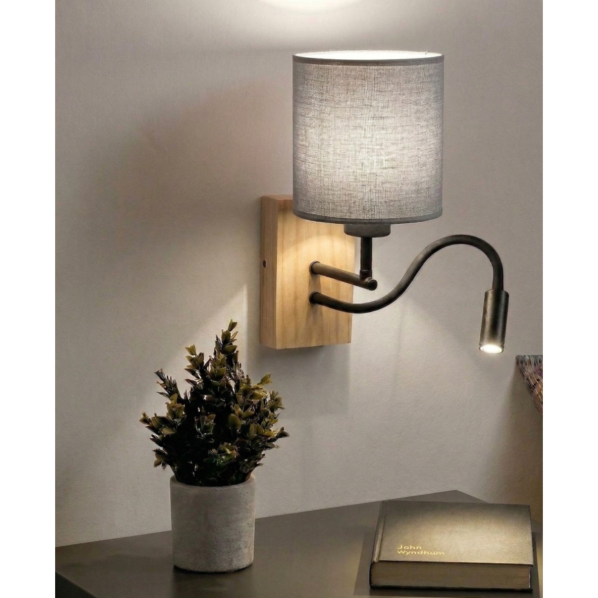 Brilagi - LED Flexibilní nástěnná lampa NUBILA WOOD 1xE27/25W/230V + LED/3W dub/černá/světle šedá