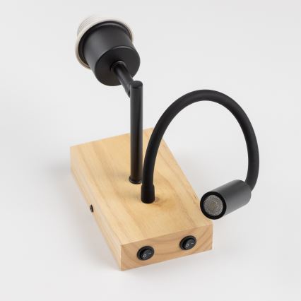 Brilagi - LED Flexibilní nástěnná lampa NUBILA WOOD 1xE27/25W/230V + LED/3W dub/černá/světle šedá