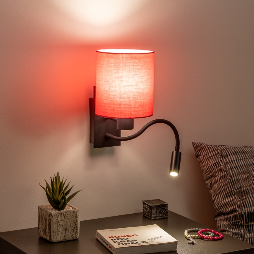 Brilagi - LED Flexibilní nástěnná lampa NUBILA 1xE27/25W/230V + LED/3W černá/růžová