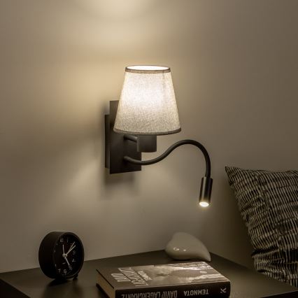 Brilagi - LED Flexibilní nástěnná lampa NUBILA 1xE27/25W/230V + LED/3W černá/šedá