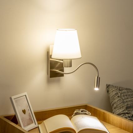 Brilagi - LED Flexibilní nástěnná lampa NUBILA 1xE27/25W/230V + LED/3W matný chrom/bílá