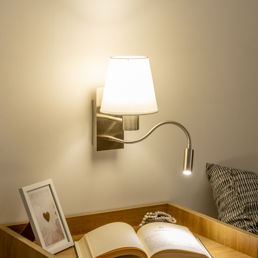 Brilagi - LED Flexibilní nástěnná lampa NUBILA 1xE27/25W/230V + LED/3W matný chrom/bílá