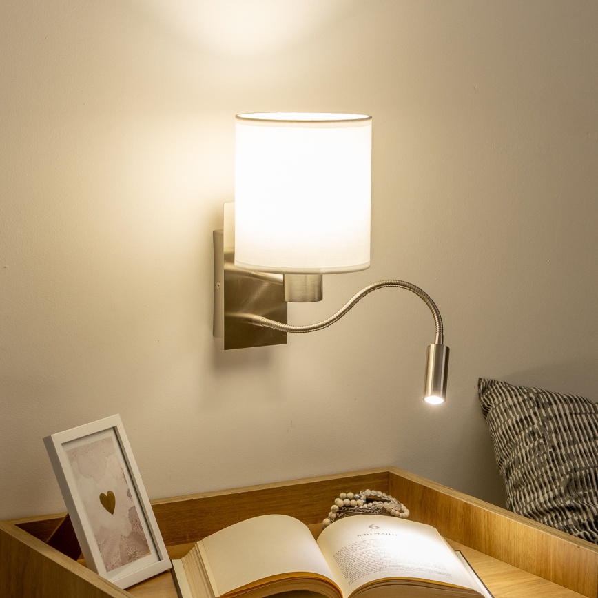 Brilagi - LED Flexibilní nástěnná lampa NUBILA 1xE27/25W/230V + LED/3W matný chrom/bílá