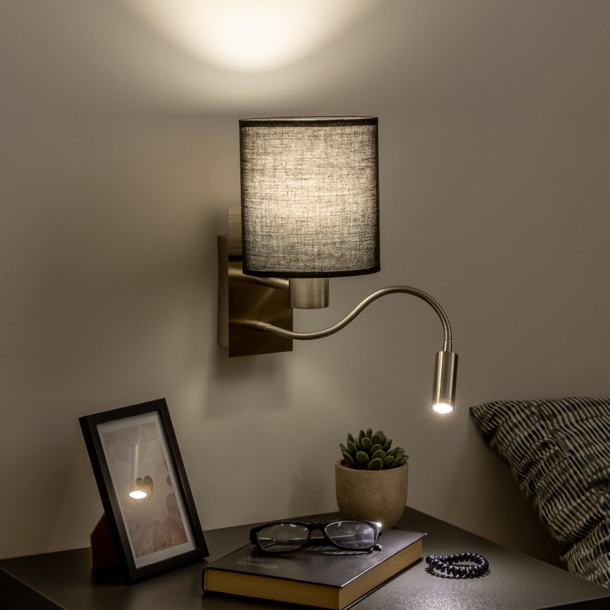 Brilagi - LED Flexibilní nástěnná lampa NUBILA 1xE27/25W/230V + LED/3W matný chrom/černá