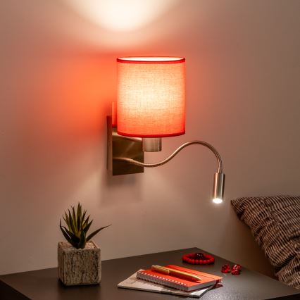 Brilagi - LED Flexibilní nástěnná lampa NUBILA 1xE27/25W/230V + LED/3W matný chrom/červená