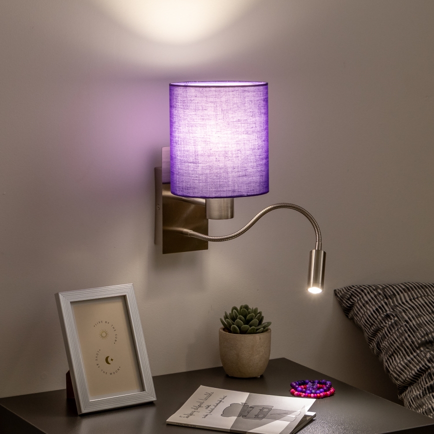 Brilagi - LED Flexibilní nástěnná lampa NUBILA 1xE27/25W/230V + LED/3W matný chrom/fialová