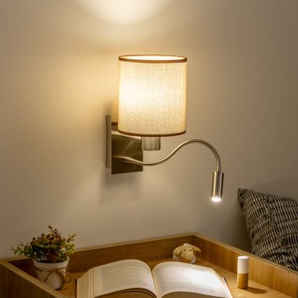 Brilagi - LED Flexibilní nástěnná lampa NUBILA 1xE27/25W/230V + LED/3W matný chrom/hnědá