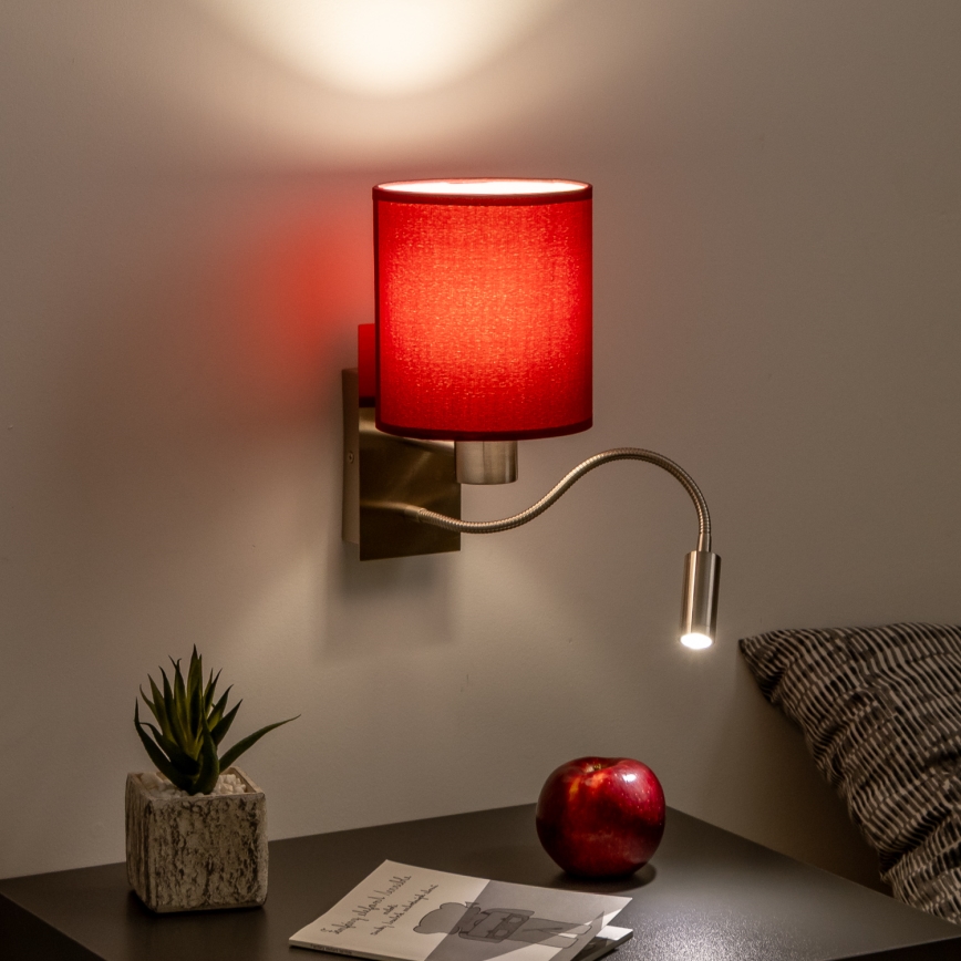 Brilagi - LED Flexibilní nástěnná lampa NUBILA 1xE27/25W/230V + LED/3W matný chrom/pompejská červená