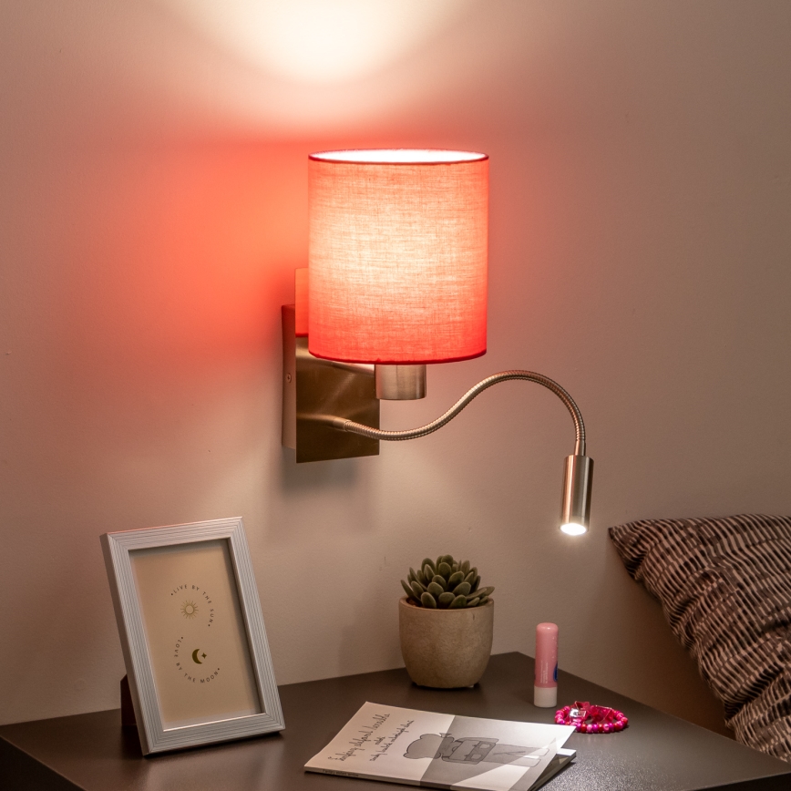 Brilagi - LED Flexibilní nástěnná lampa NUBILA 1xE27/25W/230V + LED/3W matný chrom/růžová