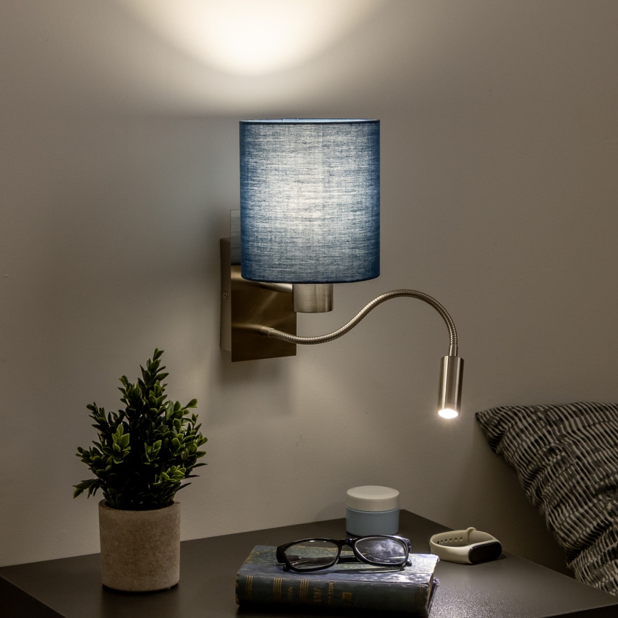 Brilagi - LED Flexibilní nástěnná lampa NUBILA 1xE27/25W/230V + LED/3W matný chrom/tmavě modrá