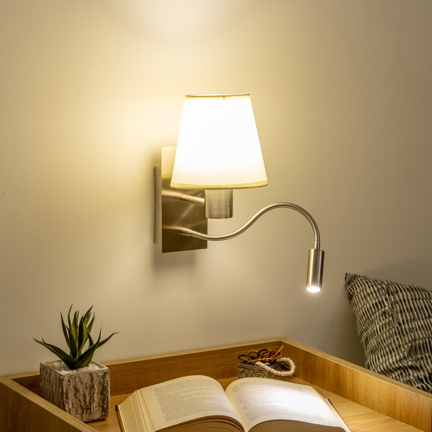 Brilagi - LED Flexibilní nástěnná lampa NUBILA 1xE27/25W/230V + LED/3W matný chrom/krémová