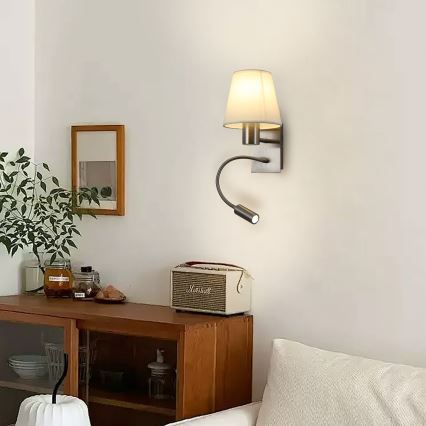 Brilagi - LED Flexibilní nástěnná lampa NUBILA 1xE27/25W/230V + LED/3W matný chrom/krémová