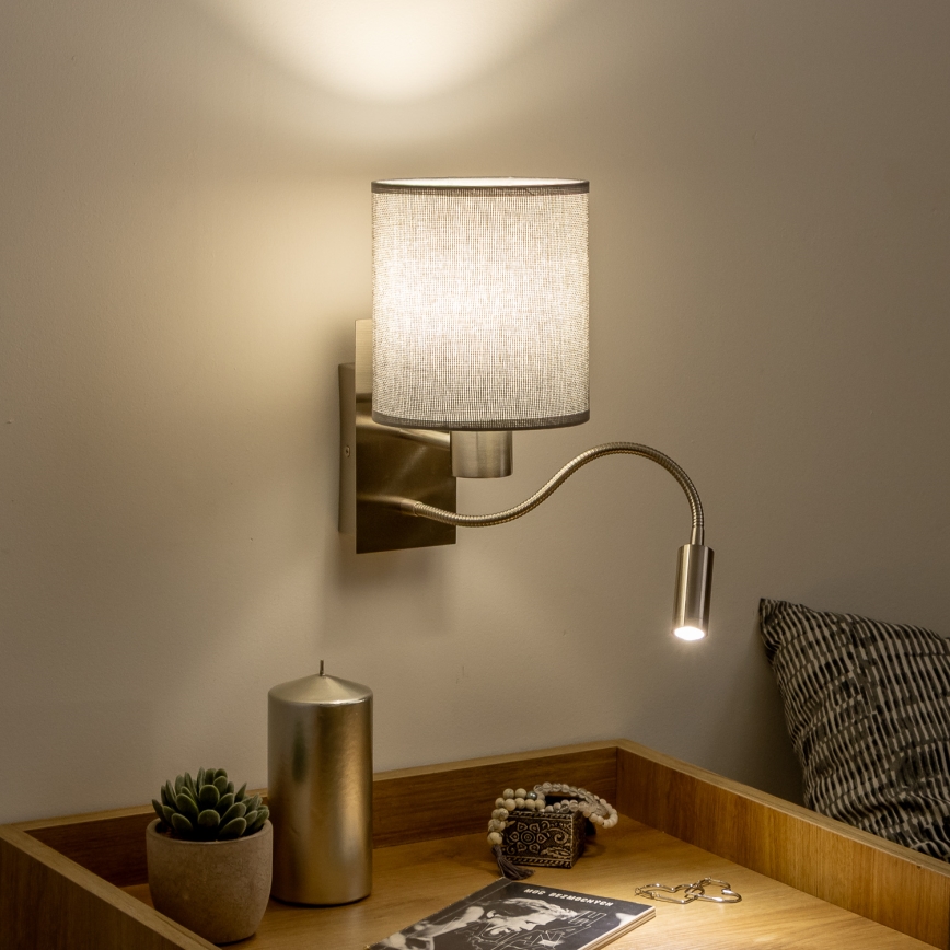 Brilagi - LED Flexibilní nástěnná lampa NUBILA 1xE27/25W/230V + LED/3W matný chrom/šedá