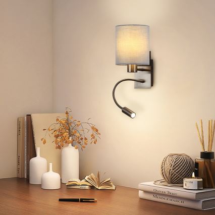 Brilagi - LED Flexibilní nástěnná lampa NUBILA 1xE27/25W/230V + LED/3W matný chrom/šedá