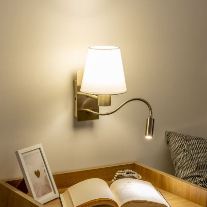 Brilagi - LED Flexibilní nástěnná lampa NUBILA 1xE27/25W/230V + LED/3W mosaz/bílá