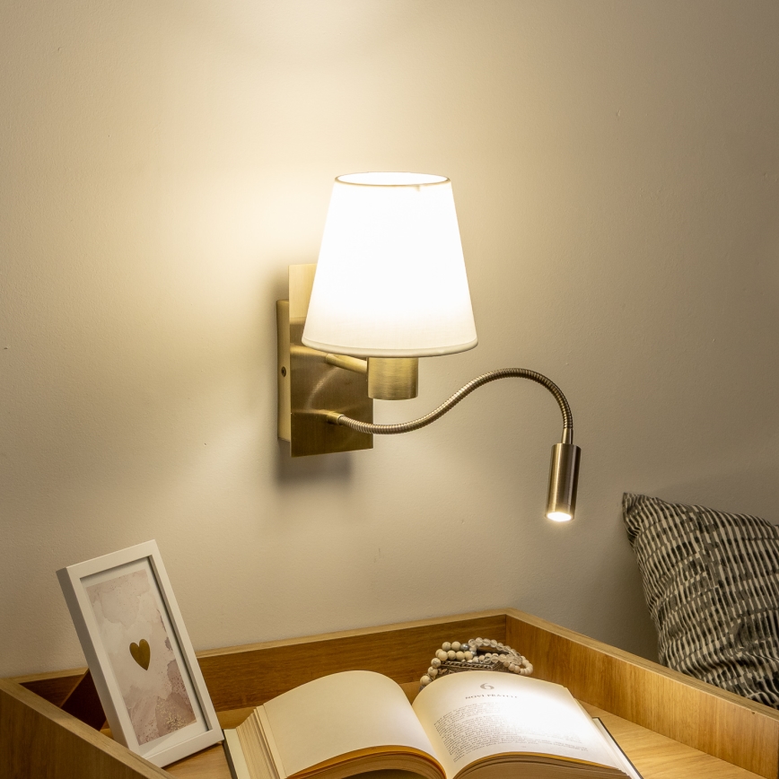 Brilagi - LED Flexibilní nástěnná lampa NUBILA 1xE27/25W/230V + LED/3W mosaz/bílá