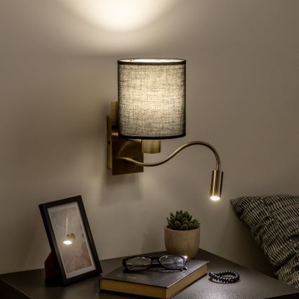 Brilagi - LED Flexibilní nástěnná lampa NUBILA 1xE27/25W/230V + LED/3W mosaz/černá