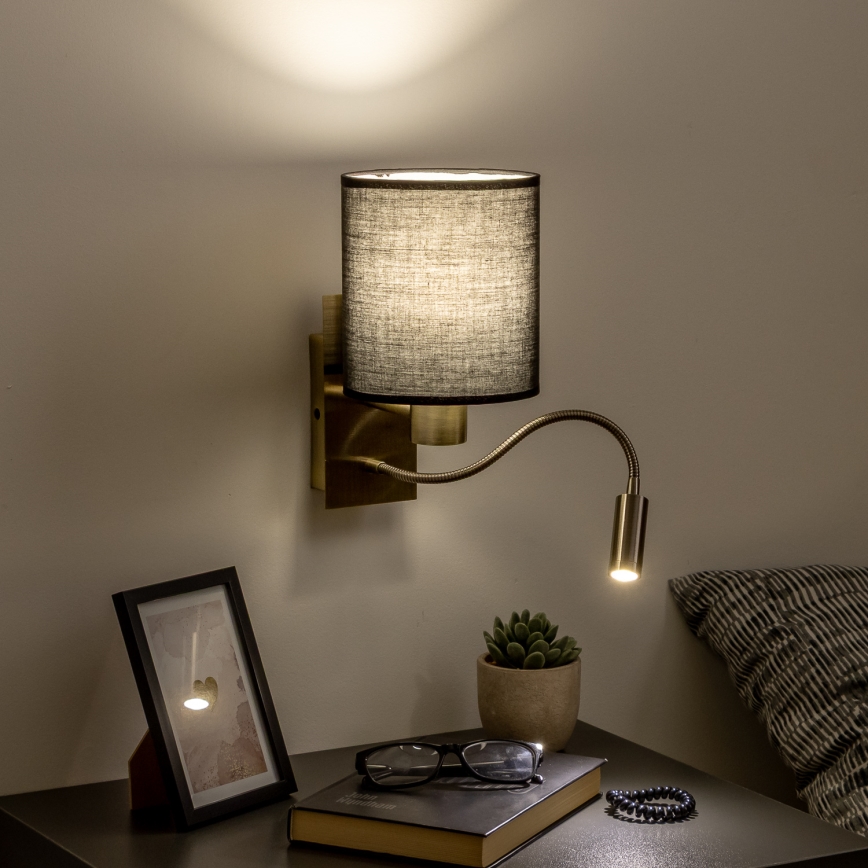 Brilagi - LED Flexibilní nástěnná lampa NUBILA 1xE27/25W/230V + LED/3W mosaz/černá
