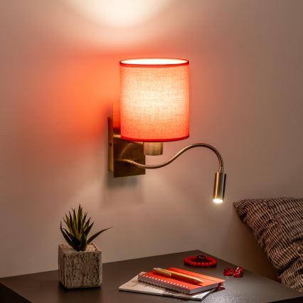 Brilagi - LED Flexibilní nástěnná lampa NUBILA 1xE27/25W/230V + LED/3W mosaz/červená