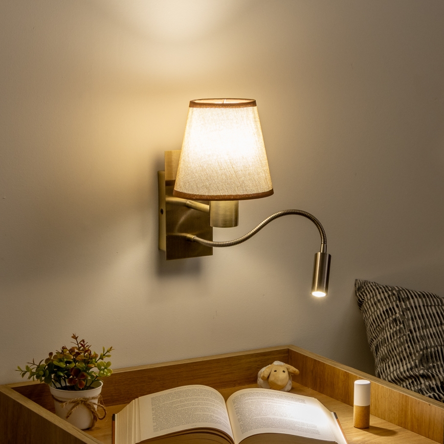 Brilagi - LED Flexibilní nástěnná lampa NUBILA 1xE27/25W/230V + LED/3W mosaz/hnědá