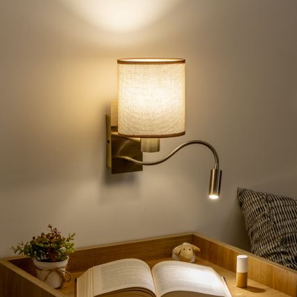 Brilagi - LED Flexibilní nástěnná lampa NUBILA 1xE27/25W/230V + LED/3W mosaz/hnědá