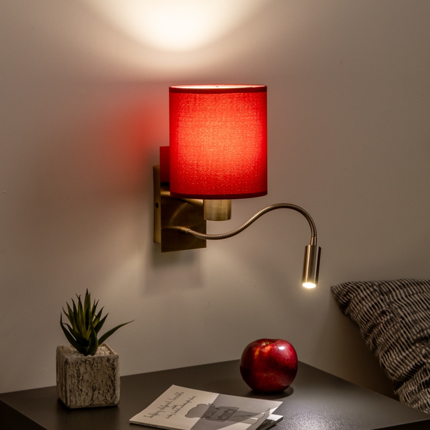 Brilagi - LED Flexibilní nástěnná lampa NUBILA 1xE27/25W/230V+LED/3W mosaz/pompejská červená
