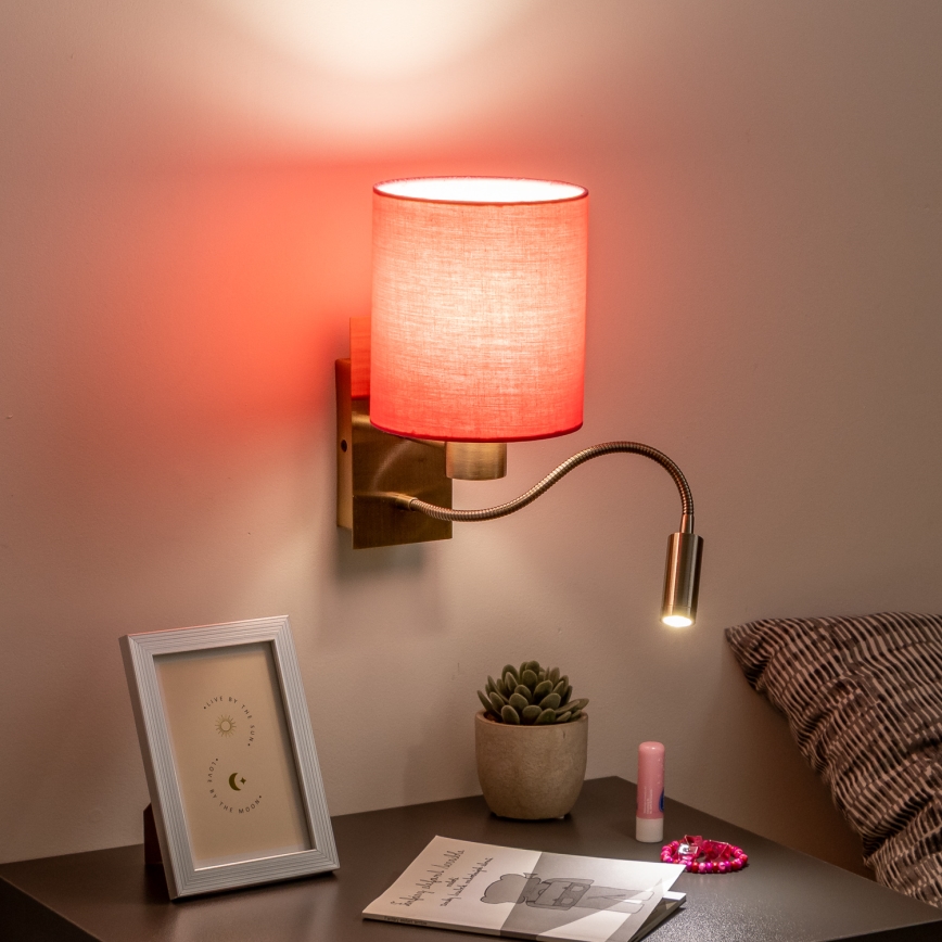 Brilagi - LED Flexibilní nástěnná lampa NUBILA 1xE27/25W/230V + LED/3W mosaz/růžová