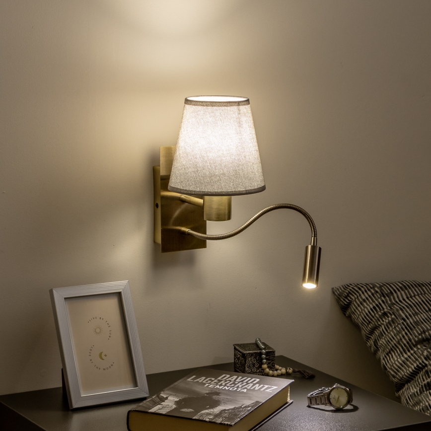 Brilagi - LED Flexibilní nástěnná lampa NUBILA 1xE27/25W/230V + LED/3W mosaz/šedá