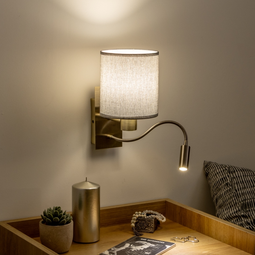 Brilagi - LED Flexibilní nástěnná lampa NUBILA 1xE27/25W/230V + LED/3W mosaz/šedá