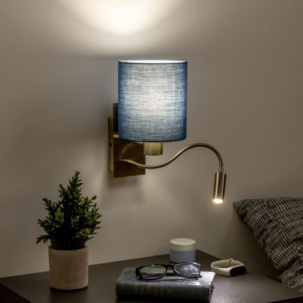 Brilagi - LED Flexibilní nástěnná lampa NUBILA 1xE27/25W/230V+ LED/3W mosaz/tmavě modrá