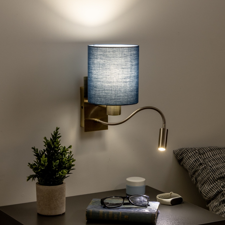 Brilagi - LED Flexibilní nástěnná lampa NUBILA 1xE27/25W/230V+ LED/3W mosaz/tmavě modrá