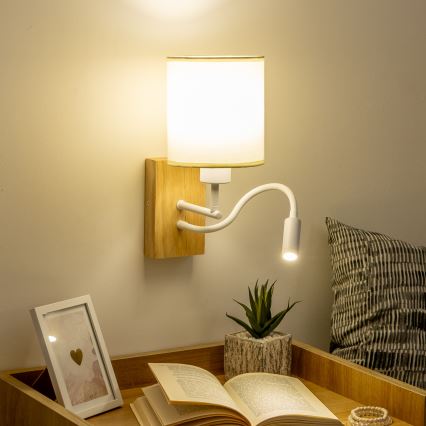 Brilagi - LED Flexibilní nástěnná lampa NUBILA WOOD 1xE27/25W/230V + LED/3W dub/bílá/krémová