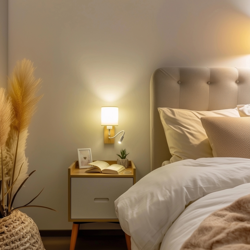 Brilagi - LED Flexibilní nástěnná lampa NUBILA WOOD 1xE27/25W/230V + LED/3W dub/bílá/krémová