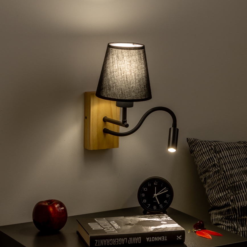 Brilagi - LED Flexibilní nástěnná lampa NUBILA WOOD 1xE27/25W/230V + LED/3W dub/černá