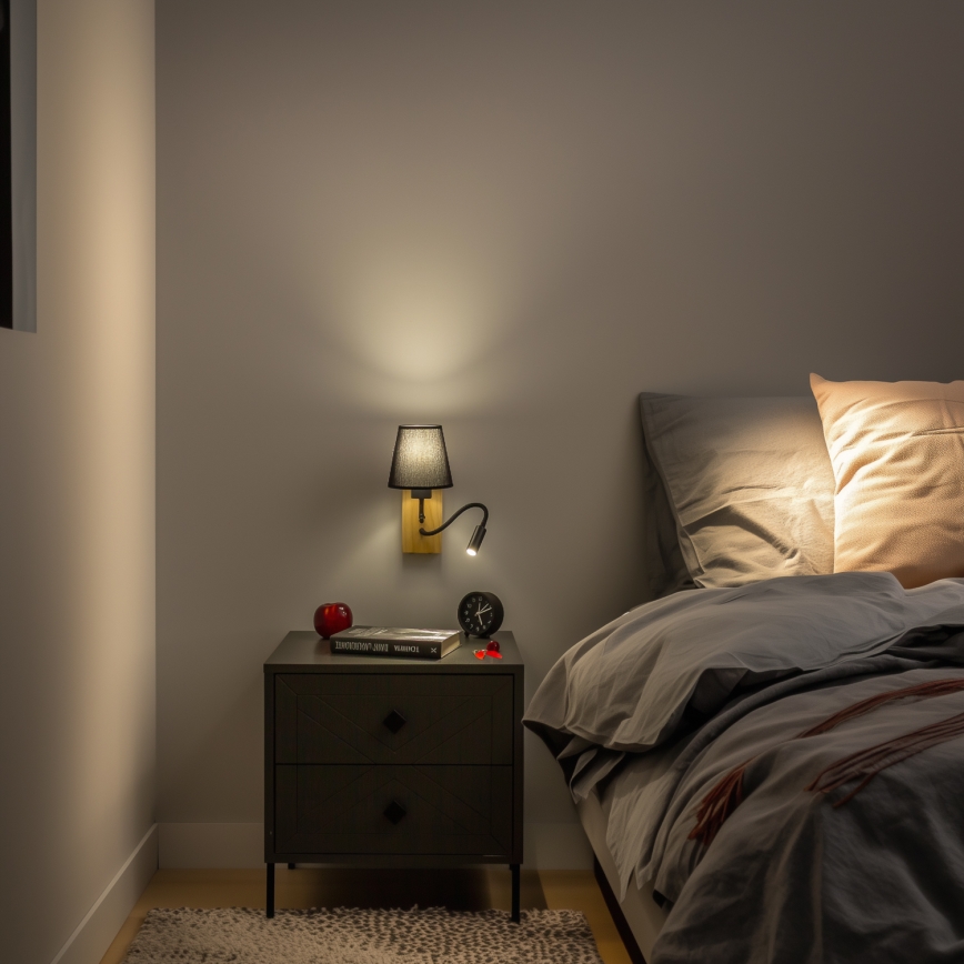 Brilagi - LED Flexibilní nástěnná lampa NUBILA WOOD 1xE27/25W/230V + LED/3W dub/černá