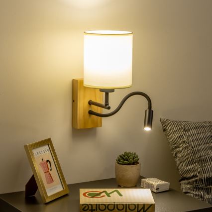 Brilagi - LED Flexibilní nástěnná lampa NUBILA WOOD 1xE27/25W/230V + LED/3W dub/černá/krémová