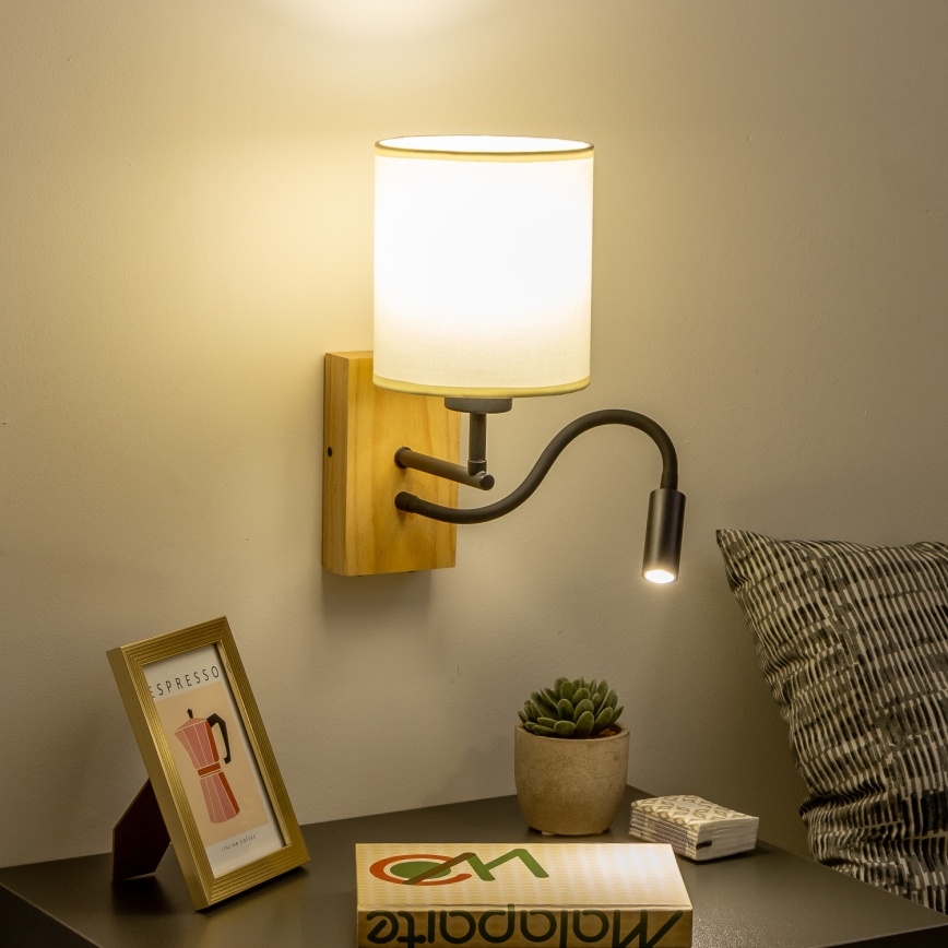 Brilagi - LED Flexibilní nástěnná lampa NUBILA WOOD 1xE27/25W/230V + LED/3W dub/černá/krémová