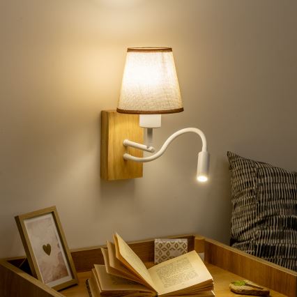 Brilagi - LED Flexibilní nástěnná lampa NUBILA WOOD 1xE27/25W/230V + LED/3W dub/hnědá