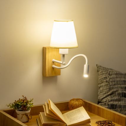 Brilagi - LED Flexibilní nástěnná lampa NUBILA WOOD 1xE27/25W/230V + LED/3W dub/krémová