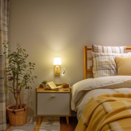 Brilagi - LED Flexibilní nástěnná lampa NUBILA WOOD 1xE27/25W/230V + LED/3W dub/krémová